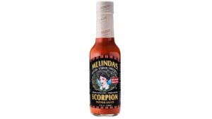 Melinda’s Trinidad Moruga Scorpion Pepper Sauce bottle featuring extreme Scorpion pepper heat