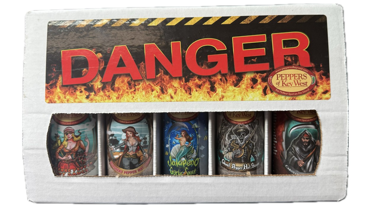 peppers of key west 5 pack hot sauce gift set cayenne jalapeno habanero ghost and carolina reaper sauces with bold heat and tropical flavor