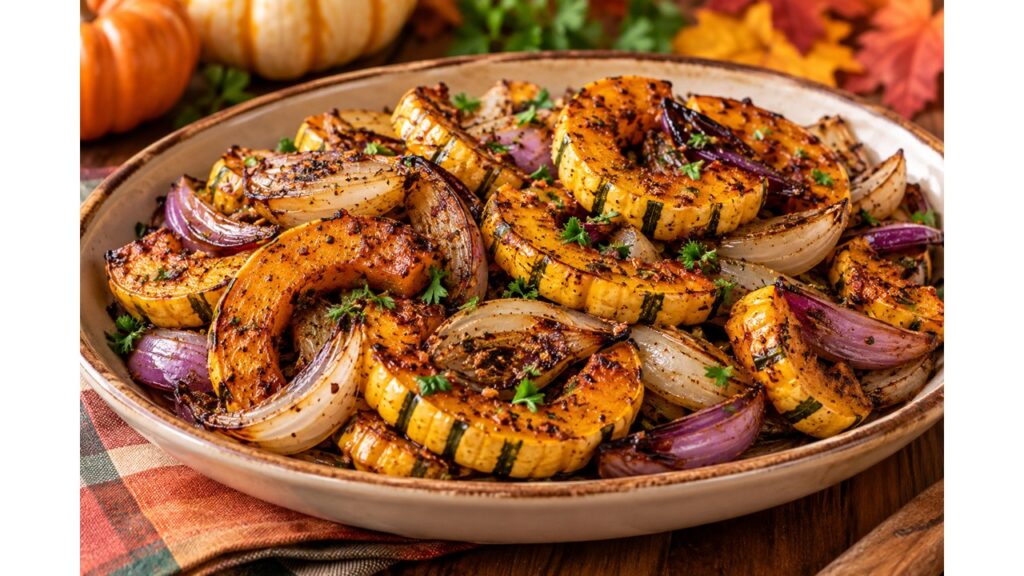 Balsamic Roasted Delicata Squash with Sweet Onions