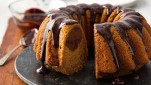 Pumpkin-Chocolate Swirl Cake w/ Spiced Chocolate Sauce