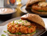 Grilled Salmon Burger with Spicy Mayo