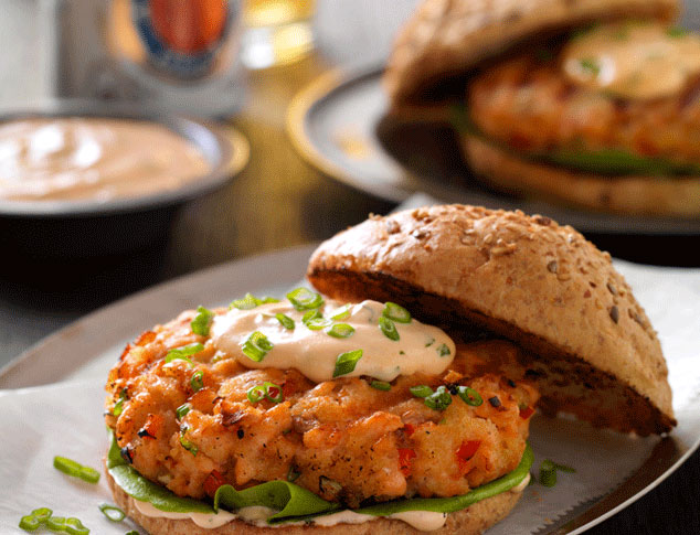 Salmon Burgers with Red Pepper Mayo Recipe