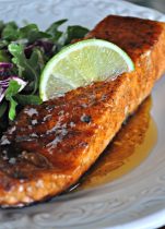 Sweet & Spicy Peach Glazed Salmon