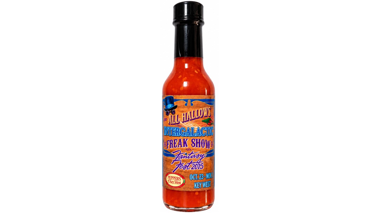Peppers of Key West Fantasy Fest 2015 All Hallows Intergalactic Freak Show Hot Sauce bottle