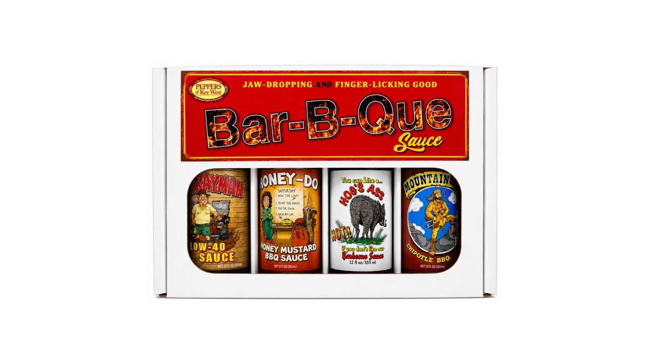 Peppers of Key West Best Selling BBQ Box with Handy Man 10W-40, Honey Do Honey Mustard, Hog's Ass HOT and Mountain Man Chipotle BBQ sauces