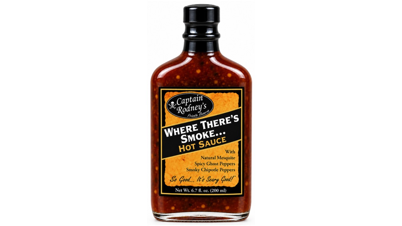 Captain Rodney’s Where There’s Smoke Hot Sauce with ghost peppers, chipotle peppers and natural mesquite