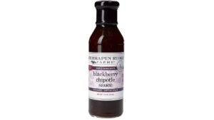 Terrapin Ridge Farm’s Blackberry Chipotle Sauce served over grilled chicken, pork, burgers, smoked meats, and backyard BBQ cookout food