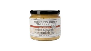 Terrapin Ridge Farm Onion Blossom Horseradish Dip featuring creamy onion flavor blended with zesty horseradish for appetizers, chips, vegetables, and party snacks.