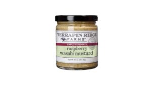 Terrapin Ridge Farm’s Raspberry Wasabi Mustard combines sweet raspberry flavor with bold wasabi heat for meats, sandwiches, pretzels, and appetizers.
