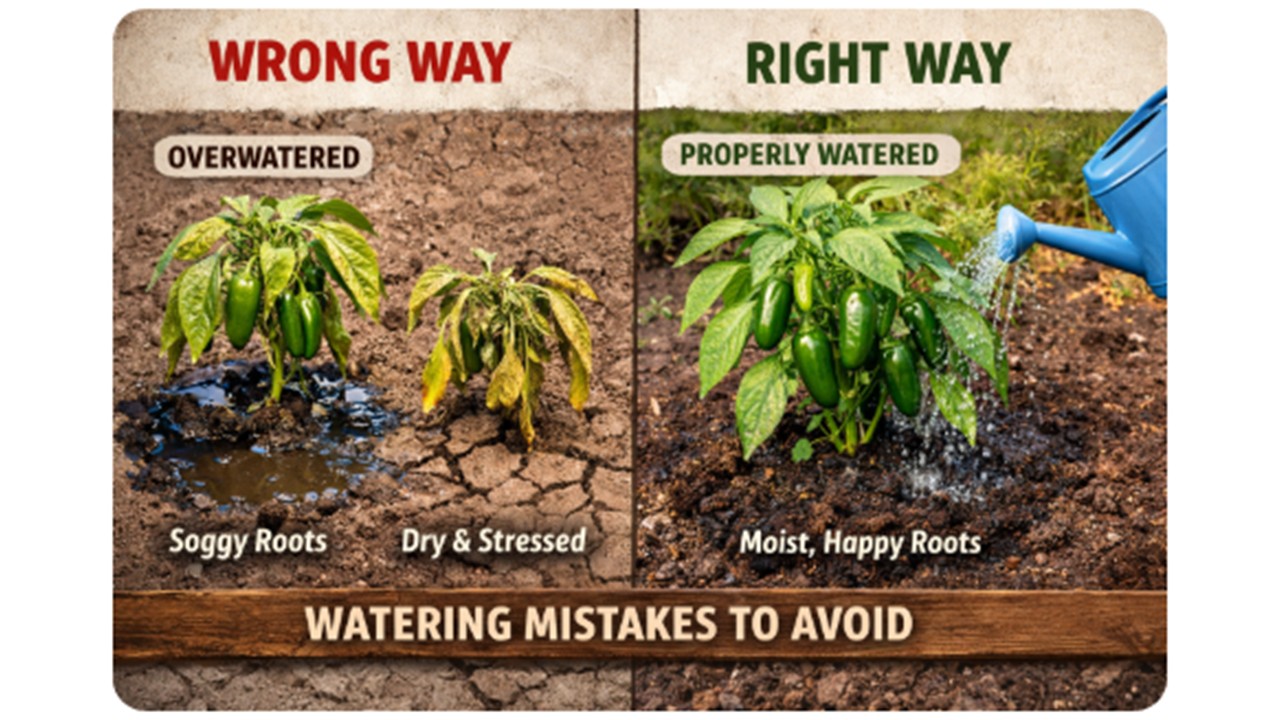 watering pepper plants wrong vs right overwatering underwatering proper watering healthy plants