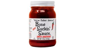 Historic Lynchburg Tennessee Whiskey Hot Spicy BBQ Sauce 100 Proof smoky bourbon barbecue sauce bottle