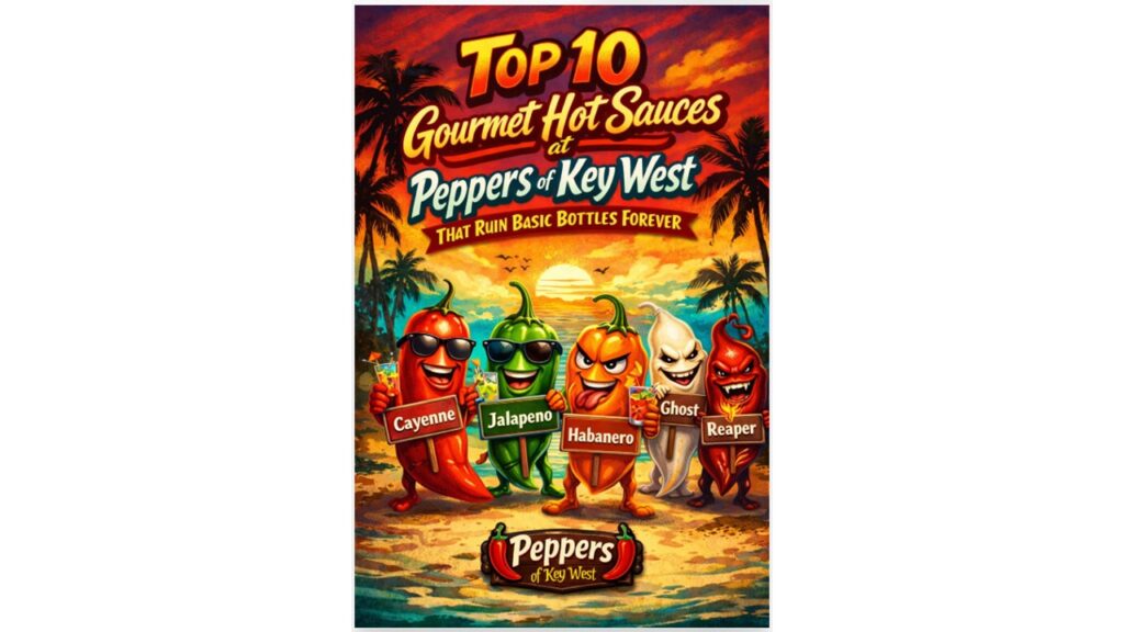 top 10 gourmet hot sauces at peppers of key west with cayenne jalapeno habanero ghost and reaper peppers tropical hot sauce lineup
