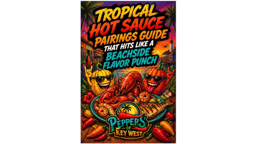 tropical hot sauce pairings guide with mango pineapple citrus sauces on seafood chicken tacos and vibrant beachside flavor combinations