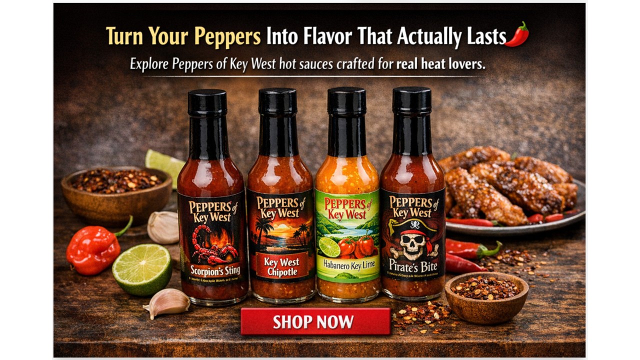 peppers of key west hot sauce bottles with fresh peppers showcasing bold flavor and small batch tropical heat for spice lovers, drying peppers, dehydrating peppers, dried chili peppers