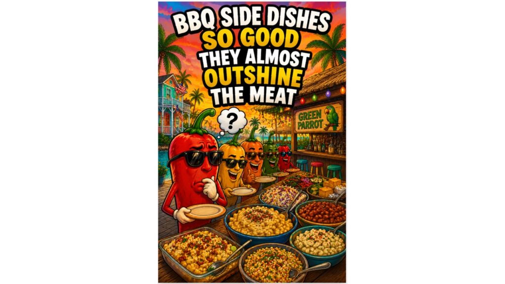 Loaded BBQ side dishes including mac and cheese, baked beans, grilled corn, and spicy backyard cookout favorites