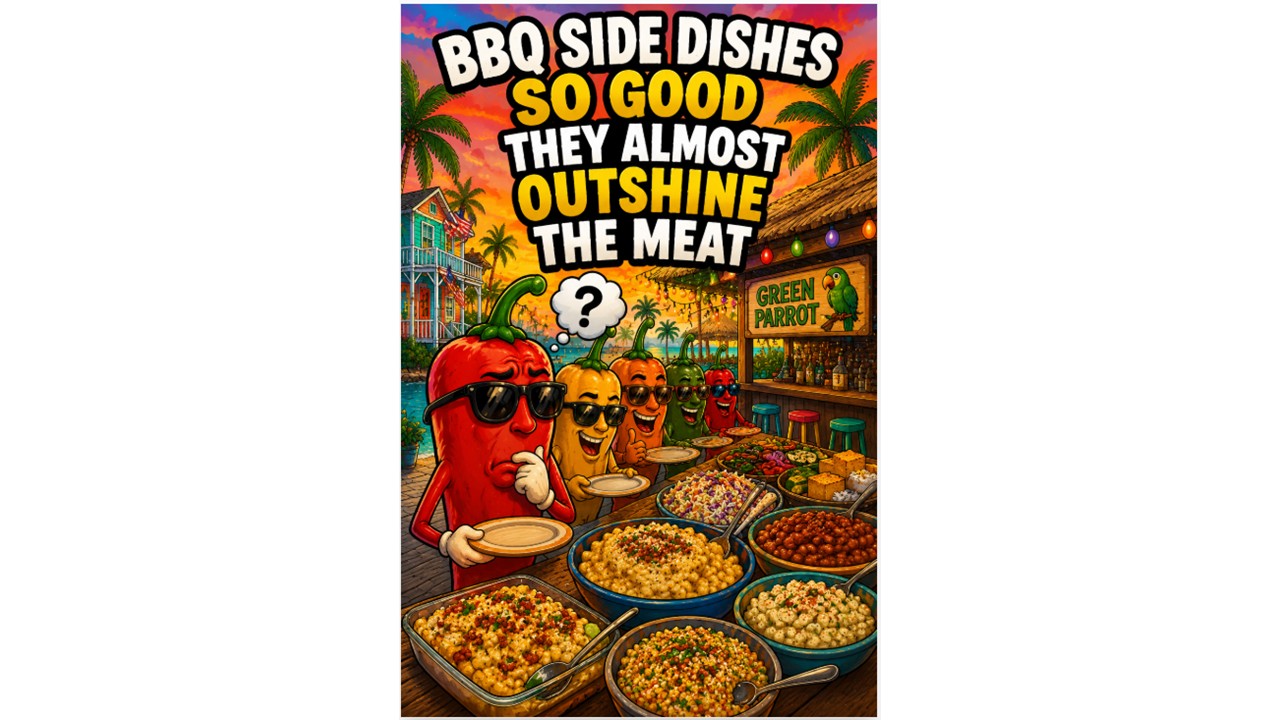 Loaded BBQ side dishes including mac and cheese, baked beans, grilled corn, and spicy backyard cookout favorites
