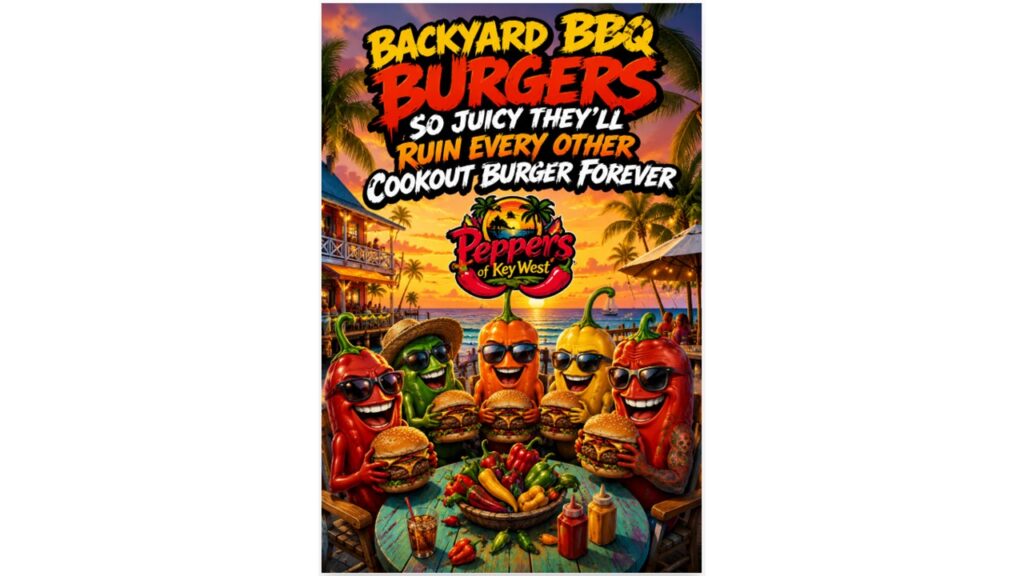 Juicy backyard BBQ burgers loaded with melted cheese, bacon, hot sauce, and smoky cookout flavor on a summer grill