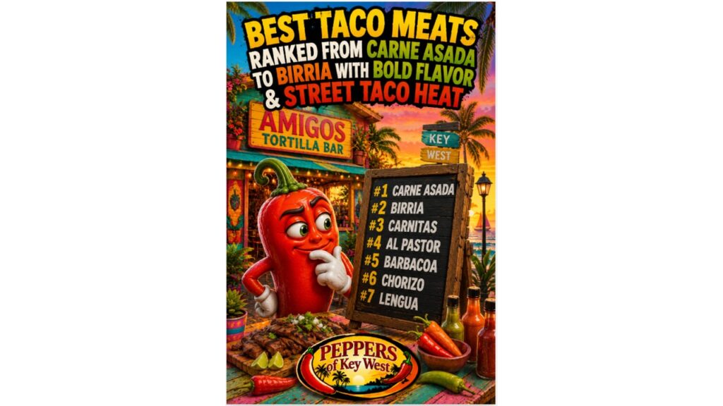 Authentic taco meats including carne asada, birria, carnitas, barbacoa, chorizo, and street tacos loaded with bold flavor and hot sauce