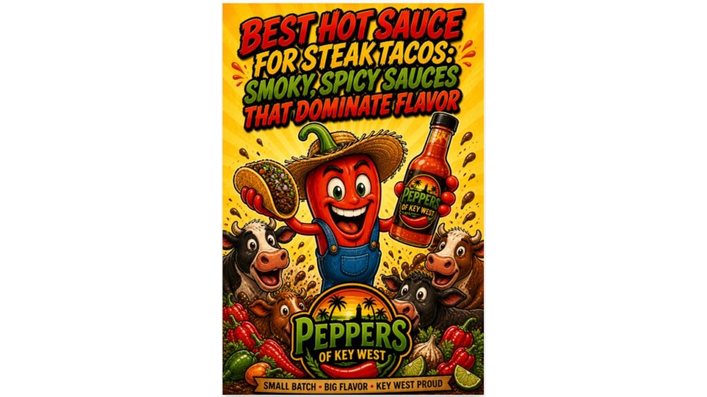 Best hot sauce for steak tacos with grilled beef taco and smoky spicy hot sauce bottle