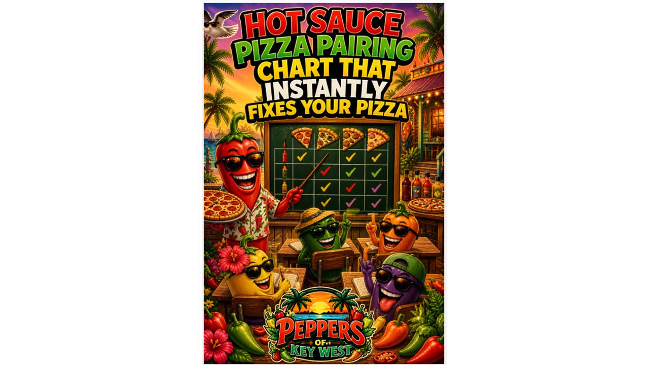 hot sauce pizza pairing chart showing best sauces for pizza toppings with peppers of key west hot sauce combinations for balanced flavor and heat