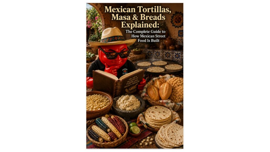 Professor Pepper studies Mexican tortillas, fresh masa, nixtamalized corn, bolillos, and traditional breads in a warm Mexican kitchen.
