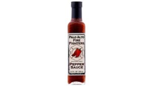 Palo Alto Fire Fighters Pepper Sauce bottle with bold flavor and medium heat hot sauce