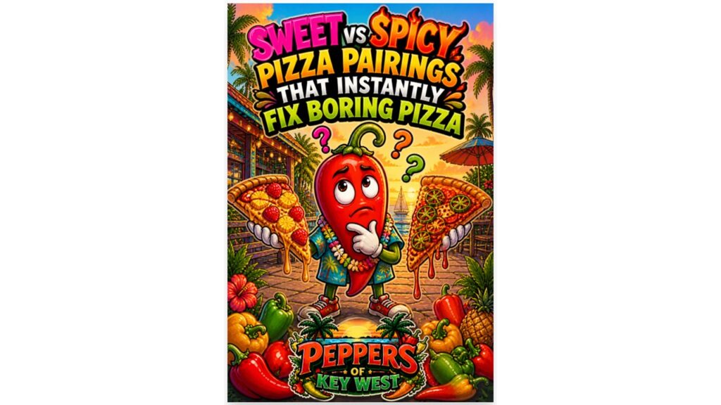sweet vs spicy pizza pairings showing hot sauce balancing sweet and spicy flavors on pizza with peppers of key west sauces enhancing flavor