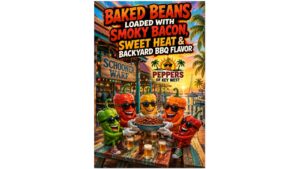 Smoky baked beans loaded with crispy bacon and sweet heat, served as a classic backyard barbecue side dish.