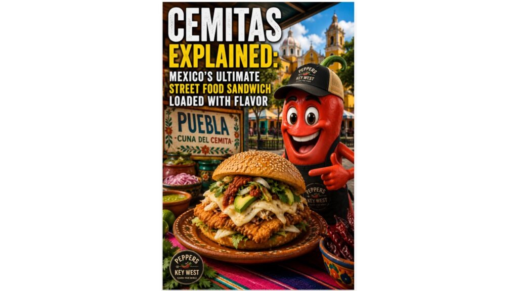 Authentic Puebla cemita sandwich loaded with crispy milanesa, Oaxaca cheese, avocado, chipotle, papalo, and fresh toppings.