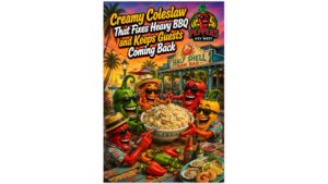 Creamy homemade coleslaw served as a refreshing barbecue side dish alongside classic summer cookout favorites.