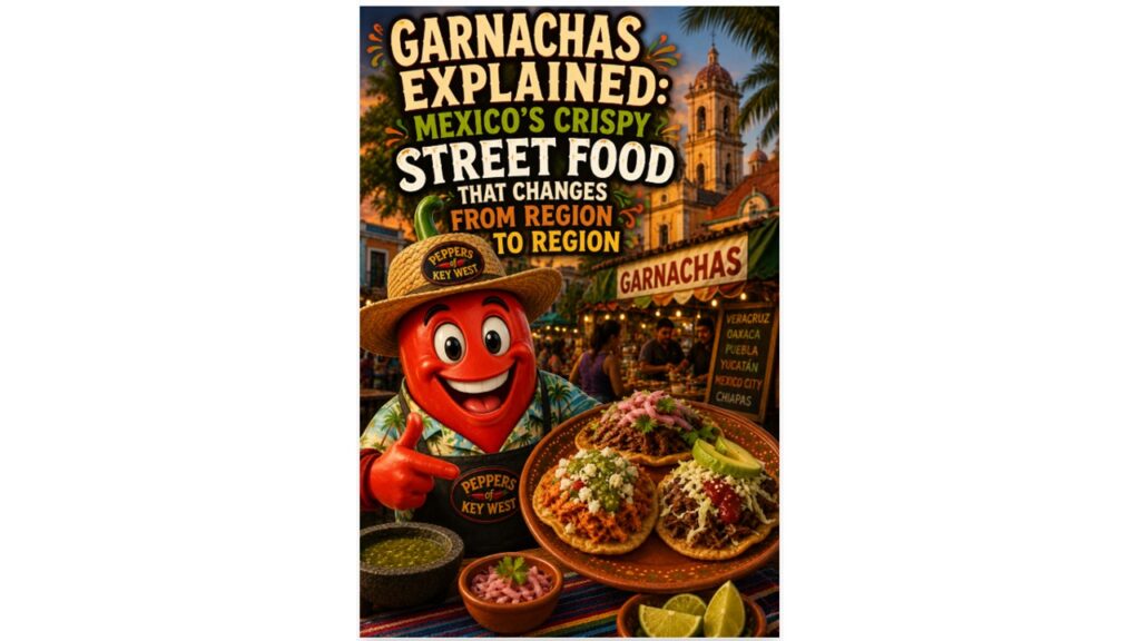 Golden, crispy garnachas topped with shredded beef, queso fresco, onions, cilantro, and salsa on a rustic Mexican street food plate.