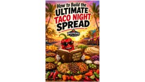 How to Build the Ultimate Taco Night Spread with taco bar toppings, meats, sauces, tortillas and hot sauce