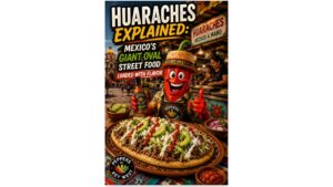 Freshly grilled carne asada huarache topped with crema, queso fresco, avocado, onions, and salsa roja.