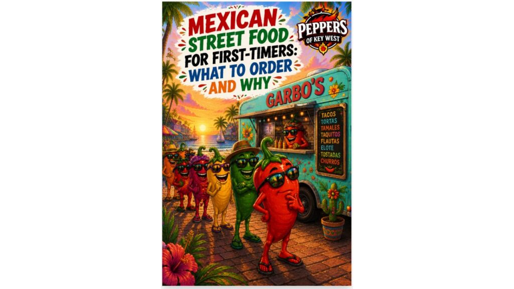 Mexican street food guide for beginners featuring authentic tacos, tortas, tamales, taquitos, churros, and hot sauce pairings perfect for first-time street food fans