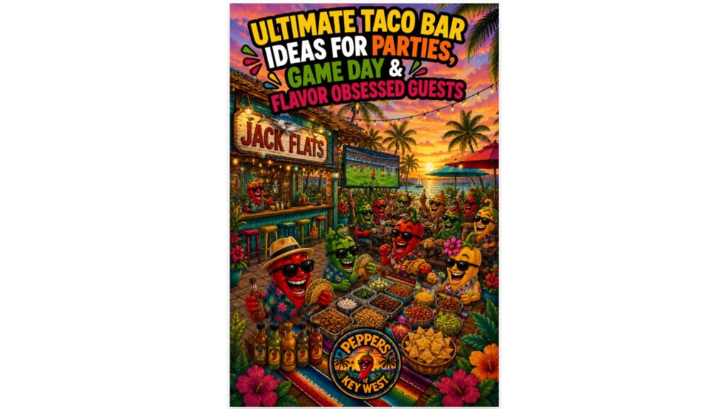 Ultimate taco bar featuring multiple meats, fresh toppings, tortillas, salsa, hot sauces, side dishes, and drinks for parties, game day, and taco lovers