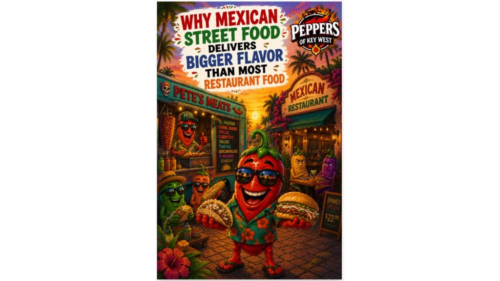 Authentic Mexican street food featuring freshly prepared tacos, tortas, elote, tamales, and bold hot sauce pairings that showcase why street vendors often deliver bigger flavor than restaurants