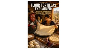 Professor Pepper teaches the history of Northern Mexico's handmade Sonoran flour tortillas as a woman stretches a giant tortilla over a traditional comal.