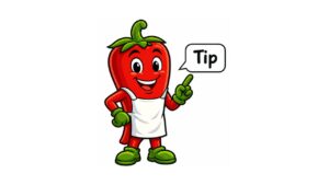 Peppers of Key West red pepper mascot sharing a helpful tip with a speech bubble.