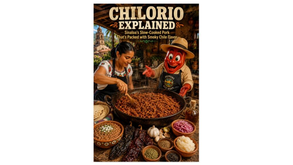 Chilorio from Sinaloa with a Mexican cook and Professor Pepper preparing slow-cooked pork with dried chiles