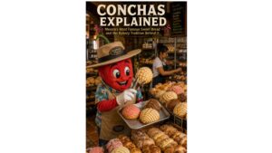 Professor Pepper selecting traditional Mexican conchas with bakery tongs inside an authentic Mexican panadería filled with fresh pan dulce