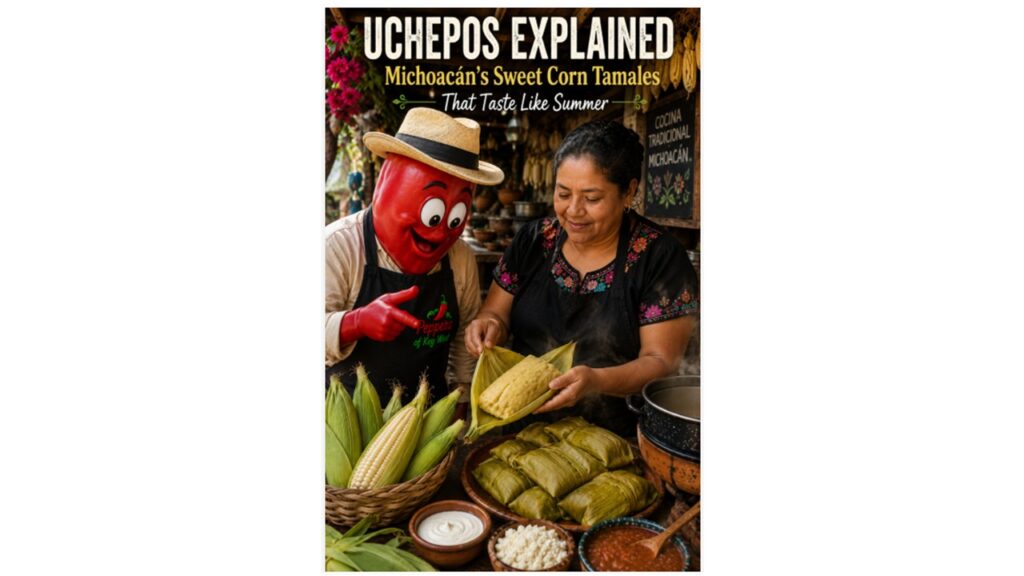 Professor Pepper discovering freshly steamed uchepos made with young corn in Michoacán, Mexico