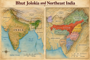 Map of India highlighting Northeast India with Assam and Nagaland emphasized as key regions associated with Bhut Jolokia, or Ghost Pepper.