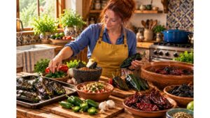 cook choosing among fresh Jalapeños, Poblanos and dried Mexican chiles for different culinary uses