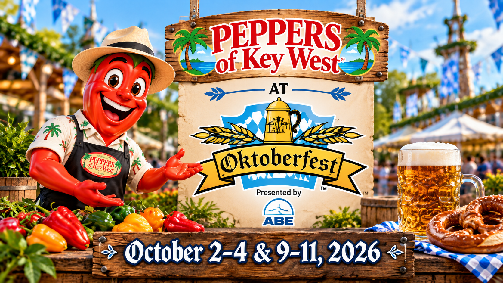 Professor Pepper promoting Peppers of Key West at Oktoberfest 2026 at SteelStacks in Bethlehem, PA